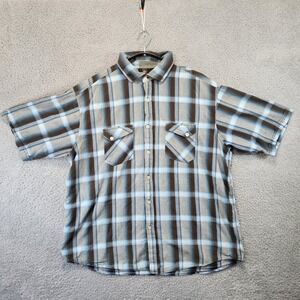 Swiss Cross Mens 3XL Plaid Short Sleeve Button Up Shirt Tree Graphic 100% Cotton